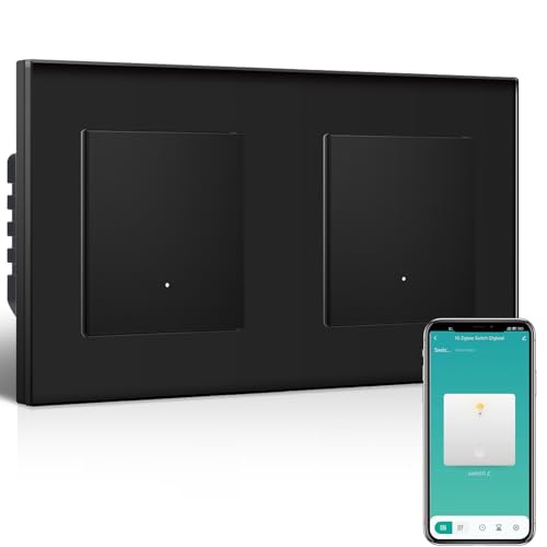 BSEEDLIFE Smart Lichtschalter Unterputz, 1-Fach*2 Zigbee Schalter, Intelligente Wandschalter für Smart Home, Kompatibel mit Alexa, Google Home(über Tuya/Smart Life App), Schwarz（86 * 86mm） von BSEEDLIFE