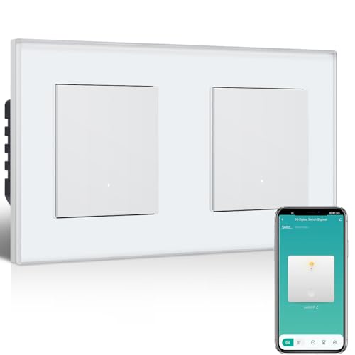 BSEEDLIFE Smart Lichtschalter Unterputz, 1-Fach*2 Zigbee Schalter, Intelligente Wandschalter für Smart Home, Kompatibel mit Alexa, Google Home(über Tuya/Smart Life App), Weiß（86 * 86mm） von BSEEDLIFE