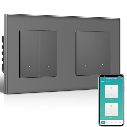 BSEEDLIFE Smart Lichtschalter Unterputz, 2-Fach*2 Zigbee Schalter, Intelligente Wandschalter für Smart Home, Kompatibel mit Alexa, Google Home(über Tuya/Smart Life App), Grau（86 * 86mm） von BSEEDLIFE