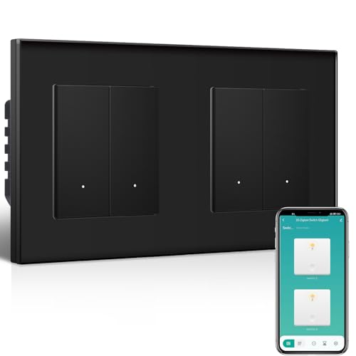 BSEEDLIFE Smart Lichtschalter Unterputz, 2-Fach*2 Zigbee Schalter, Intelligente Wandschalter für Smart Home, Kompatibel mit Alexa, Google Home(über Tuya/Smart Life App), Schwarz（86 * 86mm） von BSEEDLIFE