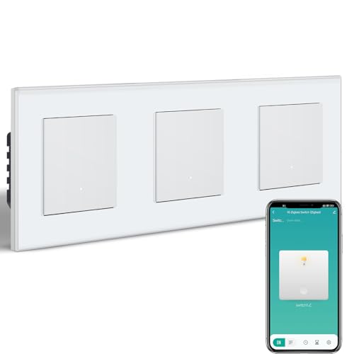 BSEEDLIFE Smart Lichtschalter Unterputz, 228*86mm 1-Fach*3 Zigbee Schalter mit Glasrahmen, Intelligente Wandschalter für Smart Home, Kompatibel mit Alexa, Google Home(über Tuya/Smart Life App), Weiß von BSEEDLIFE