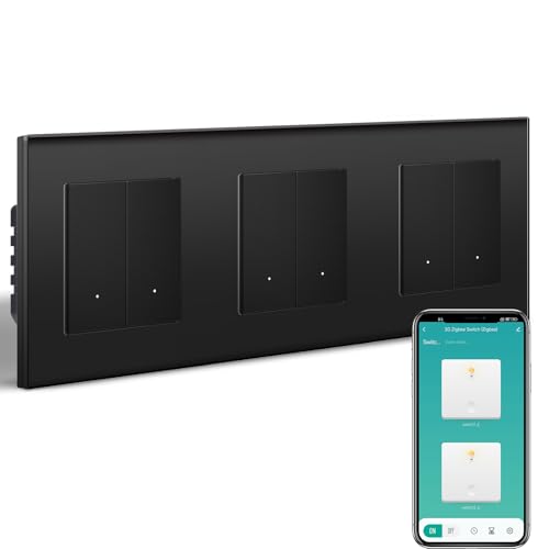 BSEEDLIFE Smart Lichtschalter Unterputz, 228 * 86mm 2-Fach*3 Zigbee Schalter, Intelligente Wandschalter für Smart Home, Kompatibel mit Alexa, Google Home(über Tuya/Smart Life App), Schwarz von BSEEDLIFE