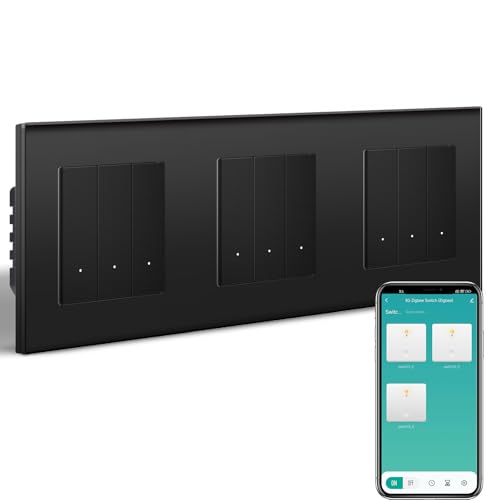 BSEEDLIFE Smart Lichtschalter Unterputz, 228 * 86mm 3-Fach*3 Zigbee Schalter, Intelligente Wandschalter für Smart Home, Kompatibel mit Alexa, Google Home(über Tuya/Smart Life App), Schwarz von BSEEDLIFE