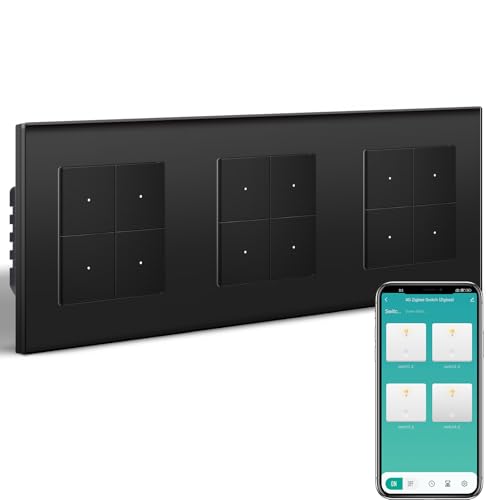 BSEEDLIFE Smart Lichtschalter Unterputz, 228 * 86mm 4-Fach*3 Zigbee Schalter, Intelligente Wandschalter für Smart Home, Kompatibel mit Alexa, Google Home(über Tuya/Smart Life App), Schwarz von BSEEDLIFE