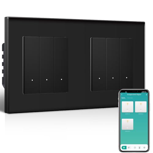 BSEEDLIFE Smart Lichtschalter Unterputz, 3-Fach*2 Zigbee Schalter, Intelligente Wandschalter für Smart Home, Kompatibel mit Alexa, Google Home(über Tuya/Smart Life App), Schwarz（86 * 86mm） von BSEEDLIFE