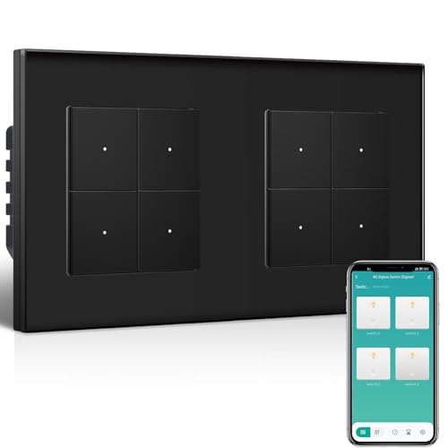 BSEEDLIFE Smart Lichtschalter Unterputz, 4-Fach*2 Zigbee Schalter, Intelligente Wandschalter für Smart Home, Kompatibel mit Alexa, Google Home(über Tuya/Smart Life App), Schwarz（86 * 86mm） von BSEEDLIFE