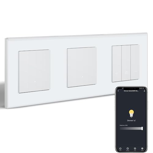 BSEEDLIFE Smart WIFI Lichtschalter mit WLAN Dimmschalter, 1 Fach Wandschalter*2+Dimmer Schalter*1 Kompatibel mit Alexa/Google Home, Unterputz Lichtschalter Dimmbar, Weiß(Neutralleiter Erforderlich) von BSEEDLIFE