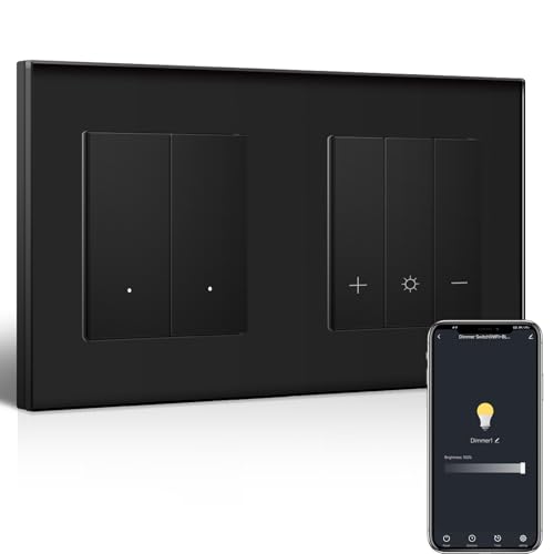 BSEEDLIFE Smart WIFI Lichtschalter mit WLAN Dimmschalter, 2 Fach Wandschalter+Dimmer Schalter Kompatibel mit Alexa/Google Home, Unterputz Lichtschalter Dimmbar, Schwarz(Neutralleiter Erforderlich) von BSEEDLIFE