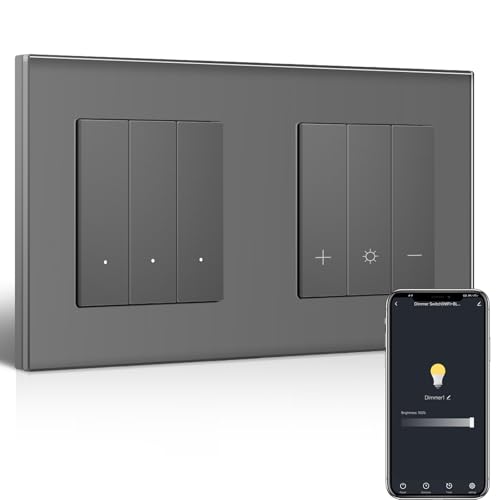 BSEEDLIFE Smart WIFI Lichtschalter mit WLAN Dimmschalter, 3 Fach Wandschalter+Dimmer Schalter Kompatibel mit Alexa/Google Home, Unterputz Lichtschalter Dimmbar, Grau(Neutralleiter Erforderlich) von BSEEDLIFE