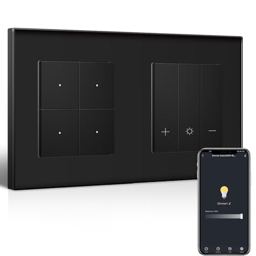 BSEEDLIFE Smart WIFI Lichtschalter mit WLAN Dimmschalter, 4 Fach Wandschalter+Dimmer Schalter Kompatibel mit Alexa/Google Home, Unterputz Lichtschalter Dimmbar, Schwarz(Neutralleiter Erforderlich) von BSEEDLIFE