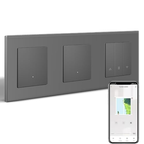 BSEEDLIFE Smart WIFI Lichtschalter mit WLAN Rollladenschalter, 1 Fach Wandschalter*2+Rolladen Zeitschaltuhr*1, Kompatibel mit Alexa/Google Home, Smart Jalousien Schalter Benötigt Nullleiter, Grau von BSEEDLIFE