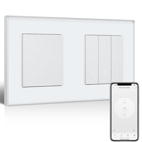 BSEEDLIFE Smart Zigbee Lichtschalter mit Zigbee Rollladenschalter, 1 Fach Wandschalter+Rolladen Zeitschaltuhr Kompatibel mit Alexa/Google Home, Smart Jalousien Schalter Benötigt Nullleiter, Weiß von BSEEDLIFE