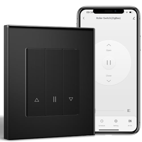 BSEEDLIFE Smart Zigbee Rolladenschalter Schwarz, Rolladen Zeitschaltuhr, Intelligente Rolladenschalter Unterputz Kompatibel mit Alexa/Google Home/Tuya, Smart Jalousien Schalter Benötigt Nullleiter von BSEEDLIFE