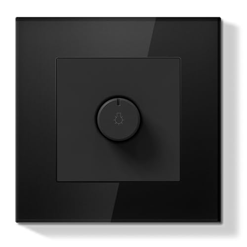 BSEEDLIFE Unterputz-Dimmer 150W mit Glasrahmen, 86x86mm Drehschalter für Dimmbare LED & Glühlampen, Einfache Installation(mit Federanschlüsse) Drehdimmer Wandschalter，Wanddimme Schwarz von BSEEDLIFE