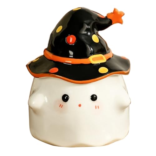 Halloween -Tasse 12oz Keramik weiße Geisterkaffeetasse mit Griff und Hutdeckel süße Halloween Ghostface -Becher für heiße Getränke, Büro oder Wohnkultur von BSFDORPOT