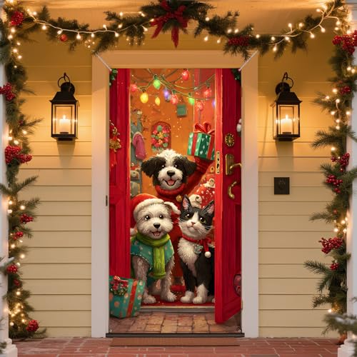 Frohe Weihnachten Türbanner Winter Neujahr Große Türabdeckung Urlaub Hintergrund Banner Weihnachten Party Supplies 70,9 x 35,4 Zoll (Typ 4) von BSFHH