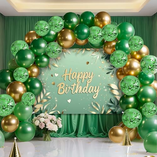 Geburtstag Party Banner mit Luftballons - Premium Photo Booth Dekoration für Kinder Erwachsene - Knitterfreier Stoff (Grün) von BSFHH
