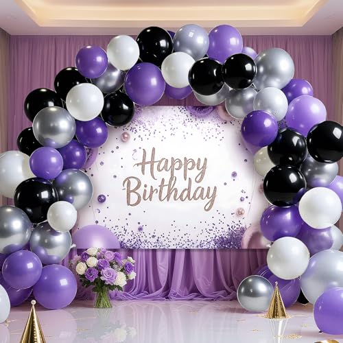 Geburtstag Party Banner mit Luftballons - Premium Photo Booth Dekoration für Kinder Erwachsene - Knitterfreier Stoff (Lila) von BSFHH