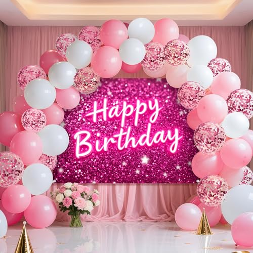 Geburtstag Party Banner mit Luftballons - Premium Photo Booth Dekoration für Kinder Erwachsene - Knitterfreier Stoff (Rot) von BSFHH