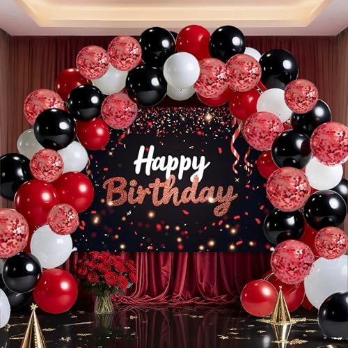 Geburtstag Party Banner mit Luftballons - Premium Photo Booth Dekoration für Kinder Erwachsene - Knitterfreier Stoff (Schwarz) von BSFHH