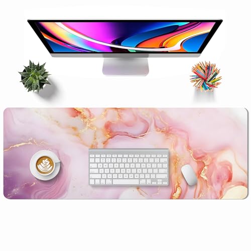 Großes Gaming-Mauspad, erweitertes Schreibtisch-Mauspad, Leder-Schreibtischunterlage, Schutz (rosa Marmor) von BSFHH