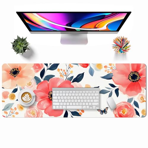 Großes Gaming-Mauspad, erweitertes Schreibtisch-Mauspad, Leder-Schreibtischunterlage (Blume) von BSFHH