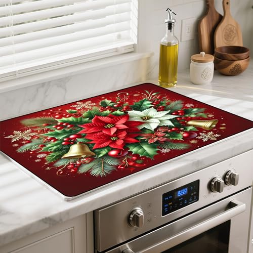 Hitzebeständige Herdplattenabdeckung mit rutschfester Gummibeschichtung – Frohe Weihnachten Elektroherdschutz, kratzfest, erweitert den Platz auf der Theke (Weihnachtskranz, 71,9 cm L x 50,5 cm B) von BSFHH