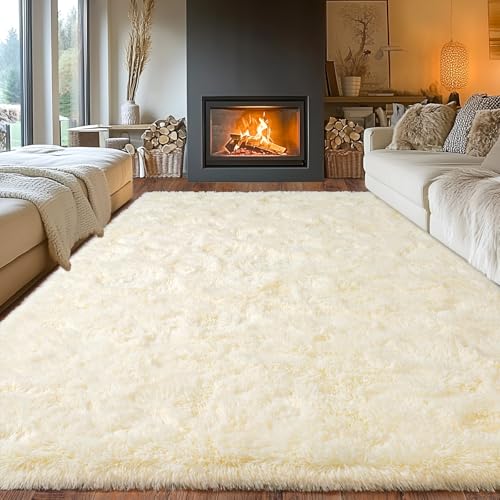 BSGIFT Hochflor Teppich 200x300 Beige, Shaggy Wohnzimmer Teppich Flauschig Langflor Kuschelteppich Wohnzimmerteppich High-Pile Carpet rutschfest, Extra Groß Teppiche für Schlafzimmer Kinderzimm von BSGIFT
