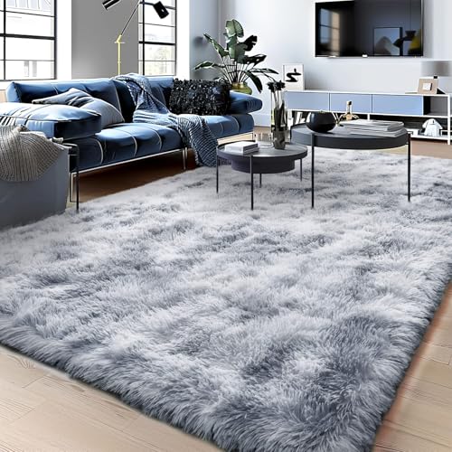 BSGIFT Hochflor Teppich 200x300 Silbergrau, Shaggy Wohnzimmer Teppich Flauschig Langflor Wohnzimmerteppich High-Pile Carpet rutschfest, Modern Extra Groß Teppiche für Schlafzimmer Kinderzimmer von BSGIFT