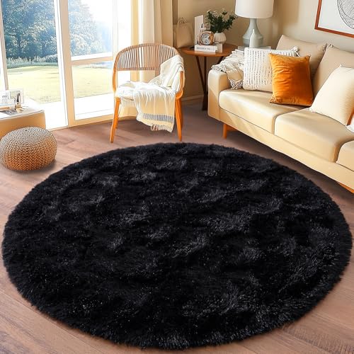 BSGIFT Flauschiger Hochflor Teppich Rund 100 cm - Teppich rutschfest für Wohnzimmer Schlafzimmer Kinderzimmer - Modern Wohnzimmerteppich Bettvorleger, Runder Shaggy Langflor Fellteppich Schwarz BSGIFT Flauschiger Hochflor Teppich Rund 100 cm - Teppich rutschfest für Wohnzimmer Schlafzimmer Kinderzimmer - Modern Wohnzimmerteppich Bettvorleger, Runder Shaggy Langflor Fellteppich Schwarz von BSGIFT