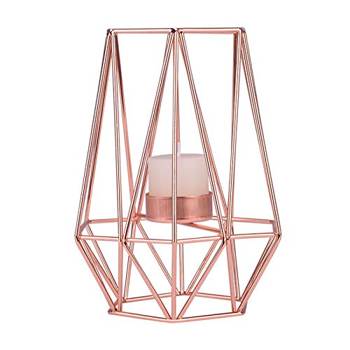 BSGP 1 Stück Metall-Teelichthalter Geometrische Metalldraht Eisen Teelichthalter Laterne Party Hochzeit Urlaub Events Dekorationen (Rose Gold - Hohe Form) von BSGP