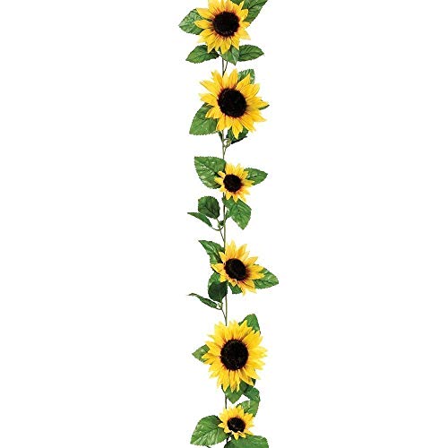 BSGP Sonnenblumengirlande aus Seide in Gelb, 1,8 m lang, mit 12 Blumen, künstliche Blumenranken, für Zuhause, Hochzeit, Garten, Party, Dekoration, 1 Stück von BSGP