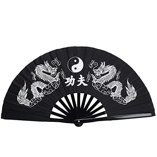 Chinesischer Fan Tai Chi Kung Fu Bambus Faltfächer mit Drachen und Phönix Design (schwarz) von BSGP