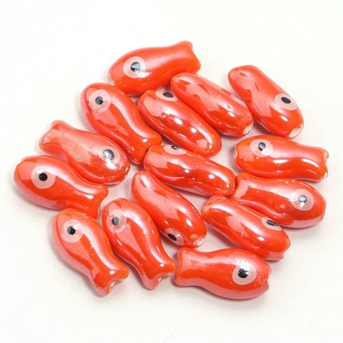 10 Stück/Los süße Perlen in Fischform, bunte Keramikperlen, lose Perlen für die Schmuckherstellung, DIY-Halsketten, Armbänder, Zubehör, orange rot von BSGUZ