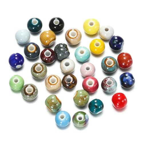 50 Stück 6/8/10 mm modische Keramikperlen mit großem Loch, handgefertigt, lose, runde Porzellanperlen zum Selbermachen, Zubehör – gemischt – 8 mm x 50 Stück von BSGUZ