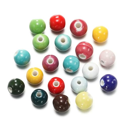 50 Stück 6/8/10 mm modische Keramikperlen mit großem Loch, handgefertigt, lose runde Porzellanperlen zum Selbermachen, Zubehör zur Schmuckherstellung, gemischt, 01–6 mm x 50 Stück von BSGUZ