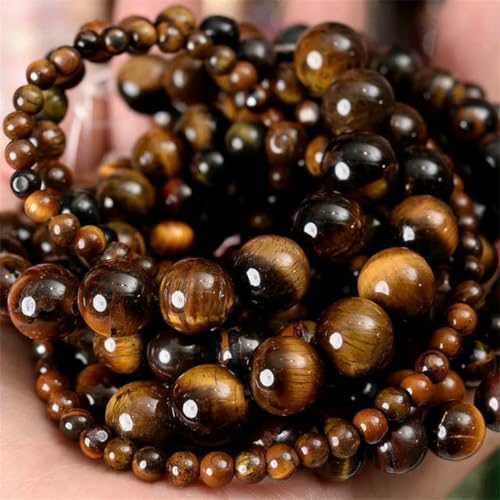 Natursteinperlen, Lava-Jaspis, Tigerauge, Quarz-Achat, runde lose Perlen zur Schmuckherstellung, DIY-Armbandzubehör, 4–12 mm, Tigerauge, ca. 10 mm, 35 Perlen von BSGUZ