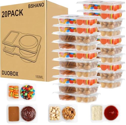 BSHANO Double Compartment Condiment Containers 20 Stück wiederverwendbare auslaufsichere Snack-/Dippboxen mit Deckel, BPA-frei, Doppelfach für Essensvorbereitung, Portionskontrolle, Reise & Outdoor BSHANO Double Compartment Condiment Containers 20 Stück wiederverwendbare auslaufsichere Snack-/Dippboxen mit Deckel, BPA-frei, Doppelfach für Essensvorbereitung, Portionskontrolle, Reise & Outdoor von BSHANO
