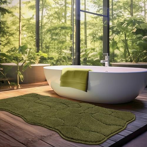Badezimmerteppich, extra weich und saugfähig, zottelig, Mikrofaser, moderner Badteppich, Teppich für Badezimmer, Dusche, Bodendekoration, maschinenwaschbar, Olivgrün Badezimmerteppich, extra weich und saugfähig, zottelig, Mikrofaser, moderner Badteppich, Teppich für Badezimmer, Dusche, Bodendekoration, maschinenwaschbar, Olivgrün von BSICPRO