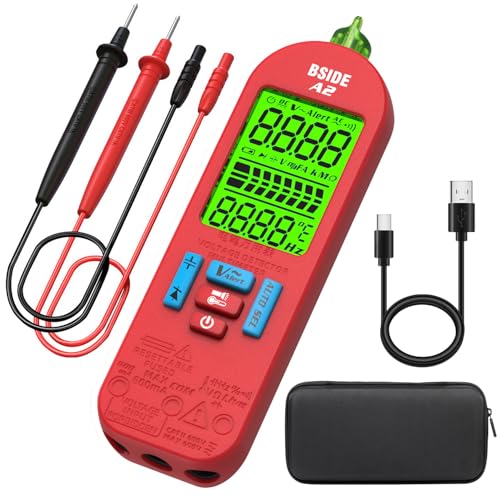 BSIDE A2 Kleines Digital Multimeter mit Automatischer Bereichswahl Stromprüfer Spannungsprüfer VFC NCV Kapazität Widerstand Frequenz Diode Kontinuität Tester mit Koffer und Wiederaufladbarem Akku von BSIDE