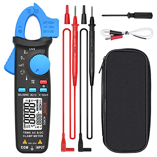 BSIDE ACM91 Stromzange AC DC 1mA TRMS Mini Amperezange für Leckstrom Erdschluss 6000 Zähler Digital Multimeter Autorange mit Kapazität NCV Temperaturprüfer Milliampere Meter für KFZ Auto Blau von BSIDE