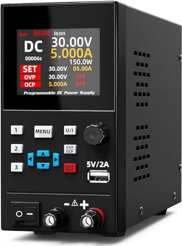 BSIDE DC Labornetzteil Einstellbar 30V 5A 1mA Doppelte Feinabstimmung Geregeltes Schaltnetzteil mit 4-Ziffern 6-Zeilen Farbdisplay CC CV Speicher DIY Werkbank Regelbar Netzgerät für Elektronik von BSIDE
