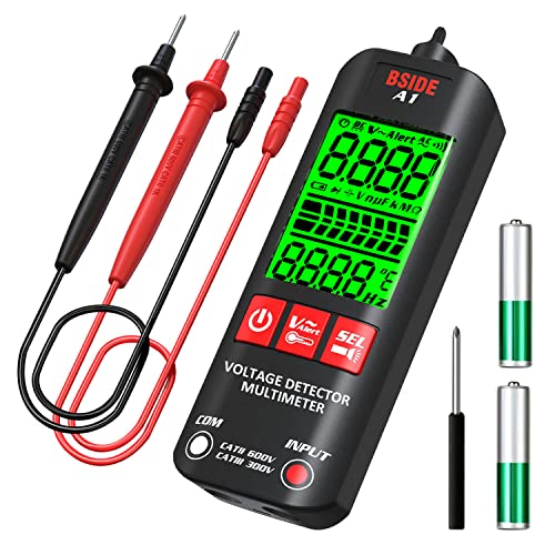 BSIDE Digital Multimeter Messgerät 3-Ergebnisanzeige autorange Berührungsloser Spannungsdetektor Durchgangsprüfer Ohm Volt Livewire mit Etui und Taschenlampe von BSIDE