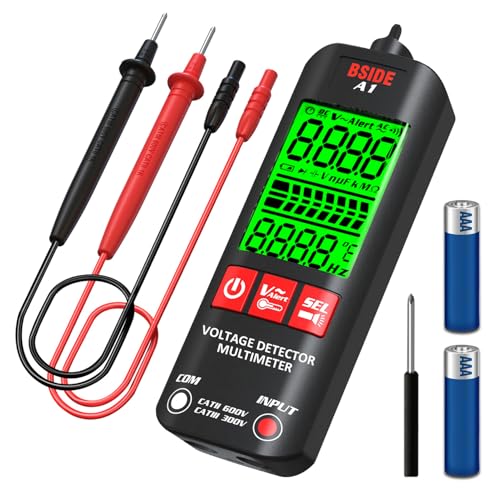 BSIDE Digital Multimeter Messgerät 3-Ergebnisanzeige autorange Berührungsloser Spannungsdetektor Durchgangsprüfer Ohm Volt Livewire mit Etui und Taschenlampe von BSIDE