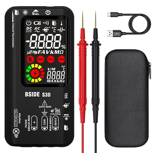 BSIDE Digital Multimeter Messgerät Elektrischer Tester mit Doppelter Leistung und Thermometer IR 9999 Zähler LED Diodenprüfer Kapazitätsprüfer Automatische Messung von Spannung Strom Ohm Hz Durchgang von BSIDE