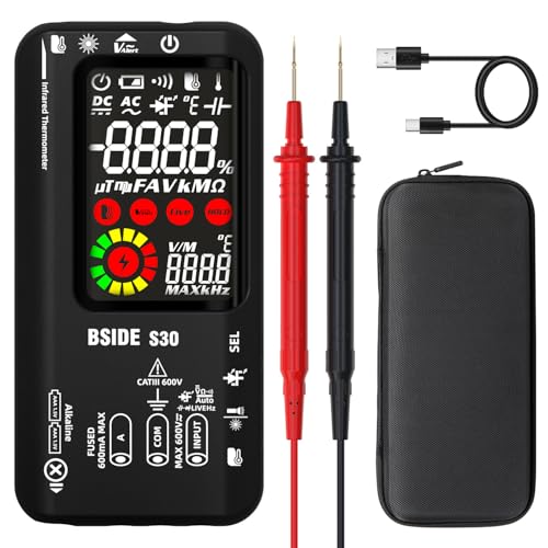 BSIDE Digital Multimeter Messgerät Elektrischer Tester mit Doppelter Leistung und Thermometer IR 9999 Zähler LED Diodenprüfer Kapazitätsprüfer Automatische Messung von Spannung Strom Ohm Hz Durchgang von BSIDE