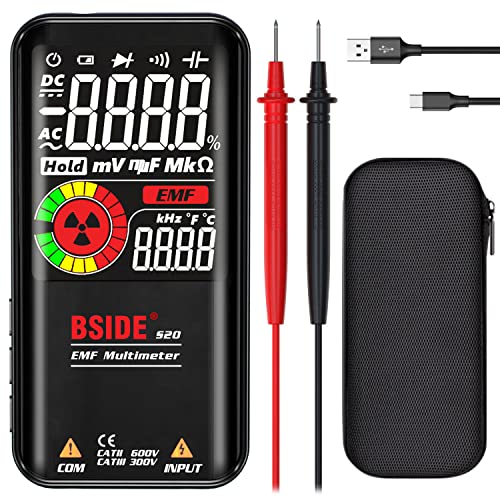 BSIDE Digitales Multimeter,Farb-LCD-Display mit 3 Ergebnissen,999 Zählen,Voltmeter,wiederaufladbar mit EMF-Detektor,Kapazität Ohm,Live-Check Spannungsprüfer,Wiederaufladbare S20 mit EMF-Detektor von BSIDE