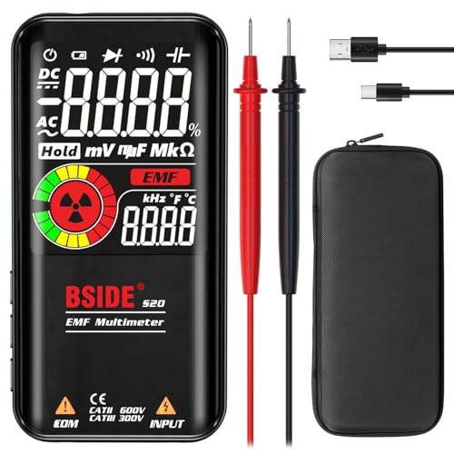 BSIDE Digitales Multimeter,Farb-LCD-Display mit 3 Ergebnissen,999 Zählen,Voltmeter,wiederaufladbar mit EMF-Detektor,Kapazität Ohm,Live-Check Spannungsprüfer,Wiederaufladbare S20 mit EMF-Detektor von BSIDE