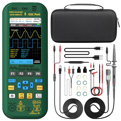 BSIDE O7 Handheld Digital Oszilloskop 2 Kanal Multimeter Signalgenerator 3.98" Vollbildschirm 25MHz 208MSa/s Wiederaufladbare Oscilloscope 6000A Strom Spannung Temperatur Diode Kapazitätsmessung von BSIDE