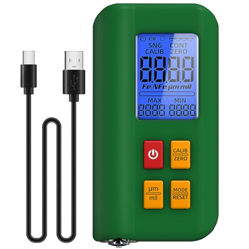 BSIDE T2 Digitales Dickenmessgerät Wiederaufladbar Schichtdickenmessgerät mit Dreifachanzeige 1500µm/0.1µm Fe & NFe Auto Messbereich Multipoint Mini Lackdickenmesser für Auto Schiff Metallfolie von BSIDE